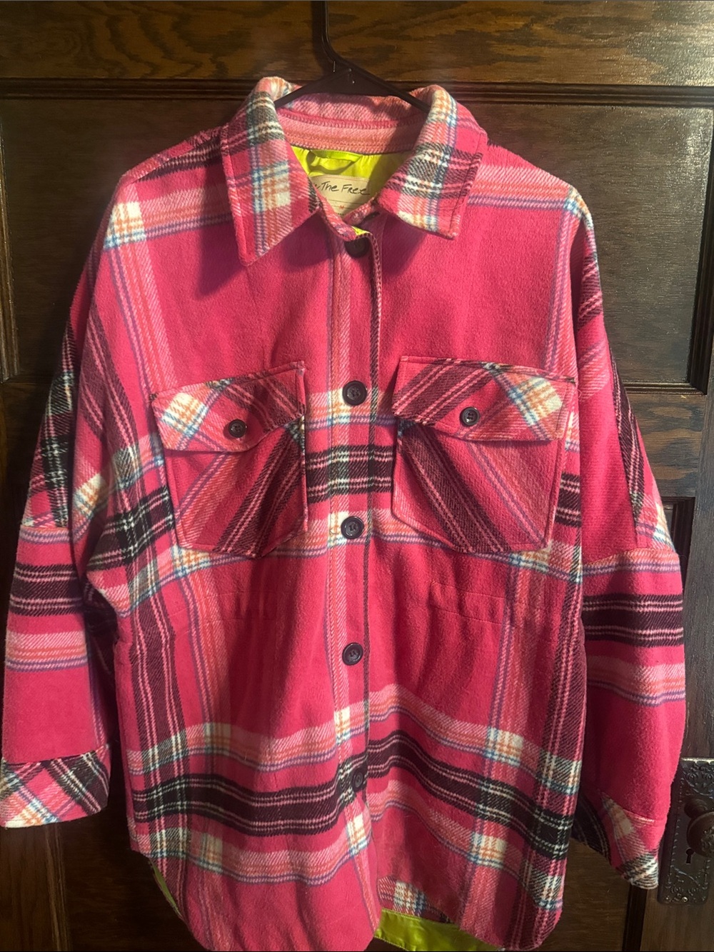 We The Free, Down For You Shirt Jacket-Pink Plaid Button-Front
